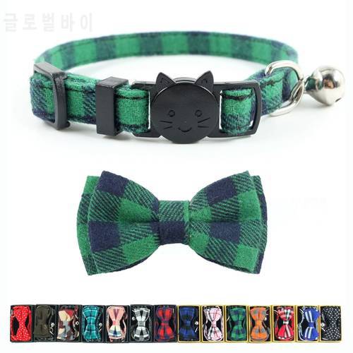 XPangle Cotton Plaid Cat Collar Breakaway Bowtie Bell Accessories Quick Release Safety Kitty Cat Puppies Kitties Collars 17-28cm