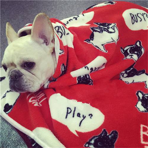 Soft Fleece French Bulldog Blankets Autumn/Winter Warm Pet Dog Bed Mat for Dogs Cushion Blanket Puppy Cat Sleeping Covered Mats