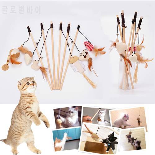 40cm Pet Cat Teaser Toys Feather Linen Wand Cat Catcher Teaser Stick Cat Interactive Toys Wood Rod Mouse Toy