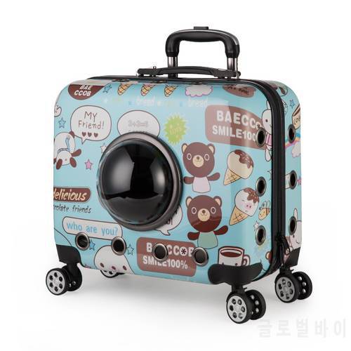 16%,Portable Cartoon Pet Trolley Box for Small Dog Cat Four-wheeled Breathable Pet Carrier with Bubble Window 6.5kg Max Bearing