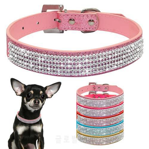 Bling Collar Rhinestone PU Leather Crystal Diamond Puppy Collar Pet Dog Collars Pets Supplies Dog Accessories