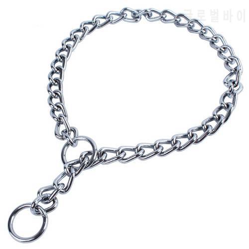 Chrome Stainless Iron Dog Collar Traction Rope Lead Leash P Chain Adjustable Pet Collar Necklace for Small Large Dogs S/M/L