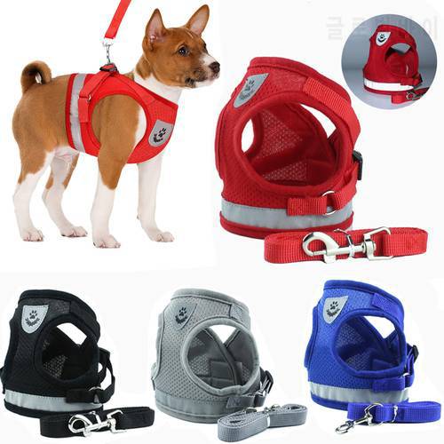 Dog Cat Harness Reflective for Chihuahua Pug Small Medium Breathable Nylon Pet Puppy Vest Walking Lead Leash for Yorkie Teddy