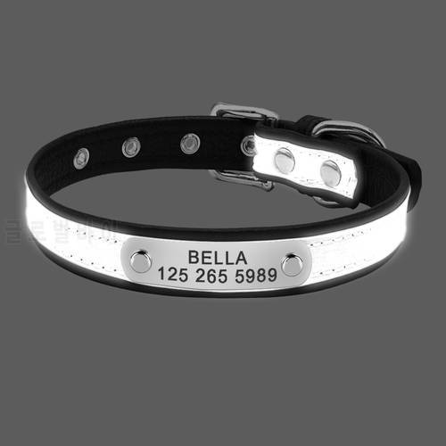 Engrave Reflective Dog Collar Custom Leather Pet Collars Cat ID Tag For Small Medium Large Pets Name Tel NO. Chains Dogs Gift