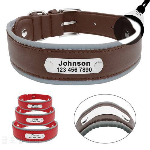Reflective Large Dog Collar Leather Personalized Pet Dog Collars coleira para cachorro for Big Pit Bull Dogs German Shepherd