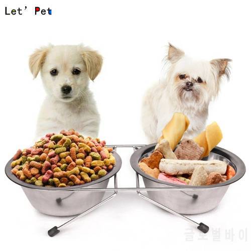 Stainless Steel Double Pet Bowls Dog Cat Water Food Non Slip Feeding Station