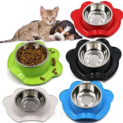 5 colors Pet Dog Bowl Puppy Cat Bowl Water Food Storage Feeder Non-toxic PP Resin Stainless Steel Combo Rice Basin Water Dish