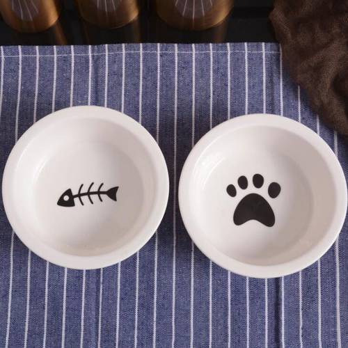 TECHOME New Cute Patterns Ceramic Pet Bowl Cute Cat Bowl Water Basin Dog Pot Pet Drinking Eat Bowl Round Ceramic Bowl Feeders