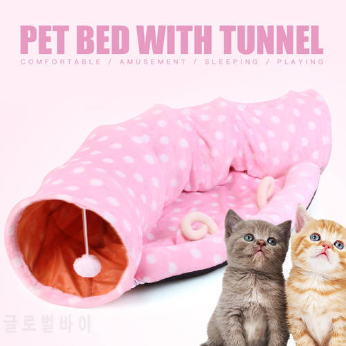 idYllife Pet House with Tunnel Cat Toy Pet Mat Foldable Warm Winter Cat Bed Puppy Home Cushion Kitten Pet Supplies for Christmas