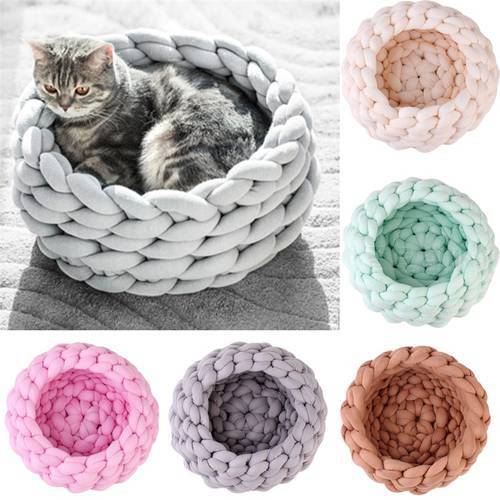 Cute Cotton Solid Color Pet Dog Puppy Cushion House Pet Soft Winter Warm Kennel Dog Mat Knit