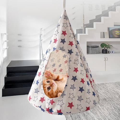 Cat Hammock Big Size With Printing Hanging for Kitten Big Cat Big Capacity Pet Bed Cotton/Linen Puppy Dog Kennel