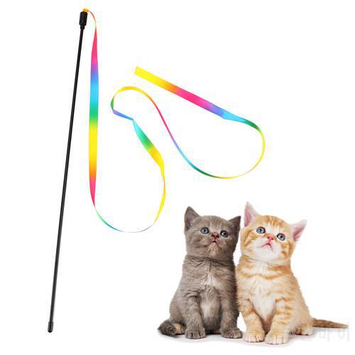 Cats Interactive Stick With Rainbow Cloth Teaser Wand Funny Pet Supplies Pet Products Cat Toys Colorful