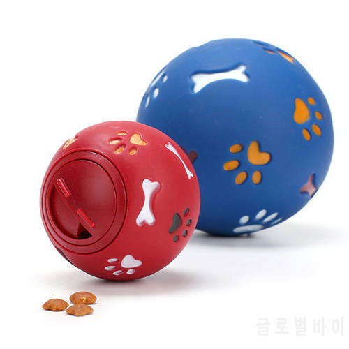2 Size Pet Cat Toy Funny Squeaky Leakage Pick up Food Balls Pet Cat Treat Holder Puppy Chew Training Supplies Dog Toys Red/Blue