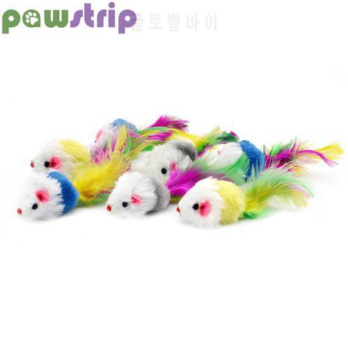pawstrip 5pcs/lots False Mouse Cat Toys Feather Faux Fur Pet Cat Toy With Sound Rattling Mice Cat Playing Teaser Toy Interactive