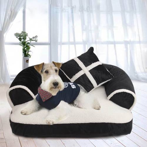 Warm Pet Dog Sofa Beds With Pillow Detachable Washable Soft Fleece Cat Bed Chihuahua Small Dog Bed Puppy House Kennel S/M/L