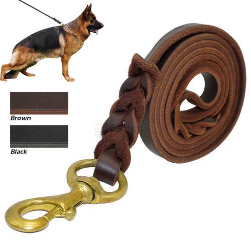 Braided Real Leather Dog Leash Walking Training Leads for German Shepherd Golden Retriever 1.6cm width for Medium Large Dogs