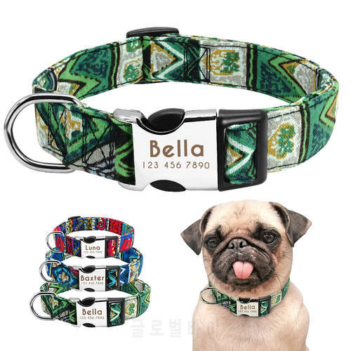 Custom Pet Dog Collar Personalized Nylon Collar Perro Nameplate Tag Collars Engraved For Medium Large Dogs Pug French Bulldog