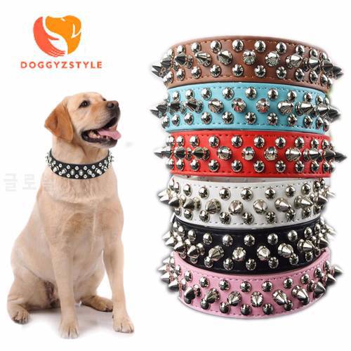 Pet Dog Rivet Collars PU Leather Round Bullet Nail Studded Necklace Spiked Strap Punk Style Small Dogs Cat Collar 6 Colors