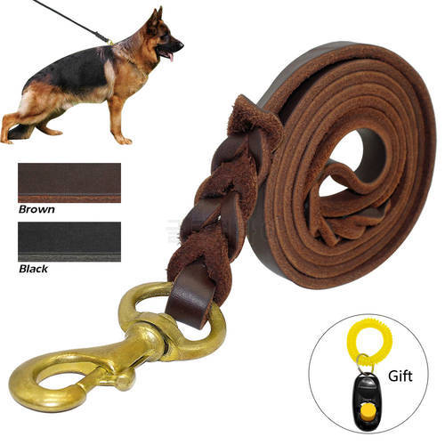 Braided Leather Dog Leash Pet Walking Training Leash Lead For Medium Large Dogs German Shepherd Gift Dog Training Clicker