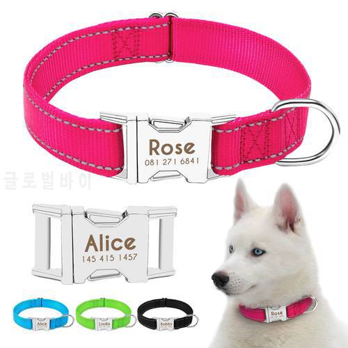 Personazlied Dog Collar Nylon Reflective Dog Pet Collars Customized Pet Collar With Anti-lost Tag For Small Medium Dogs