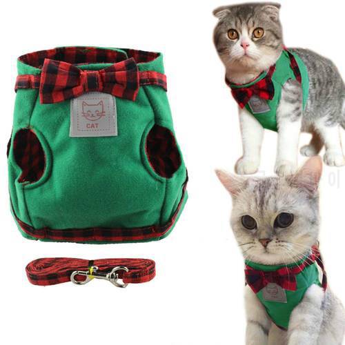 Cute Kitty Bowtie Lovely Plaid Jacket Vest Harness and Leash Set for Cats