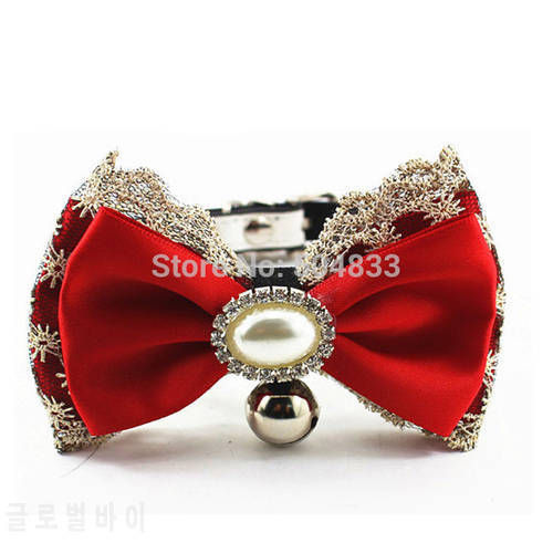 Big Bling Pearl Cats Collar Kitty Puppy Collars with Lace Bow for Chihuahua Yorkie