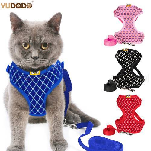Rhinestone Cat Harness And Leash Set Breathable Mesh Cats Vest Harness Small Pet Collar Leads For Puppy Dogs S/L