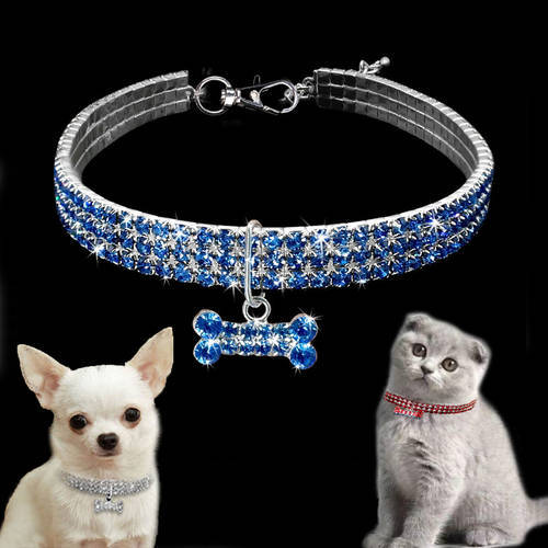 Small Pet Collars For Cat Puppy Dogs Elastic Adjustable Necklace With Diamante Rhinestone Lead Accessories Cats Collar