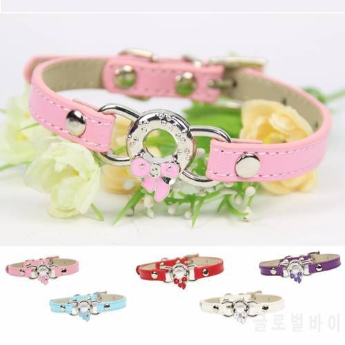 Breakaway Pu Leather Cat Collar With Bowknot Accessory Adjustable Buckle Pet Necklace Strap Cat Supplies Size XS S M