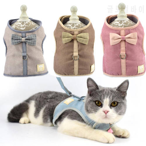 Bowtie Cat Dog Harness Pet Clothes Basic Collar Harnesses Chest Strap Adjustable Mesh Small Puppy Kitten Harness Leash Supplies