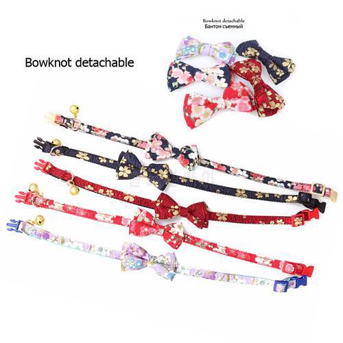 Fashion Printing Flower Pets Cats Bowknot Collars With Bells Nylon Durable Plastic Buckle Puppy Cat Bow Tie Small Dogs Collar