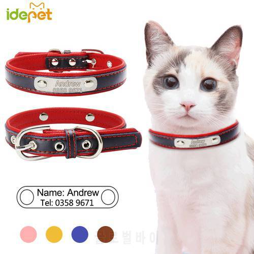 Personalized Cat Collars Engraved Name for Safe Cat Puppies Leather Collars Pet Supplies Adjustable for Kitten Pet Collars 11b3