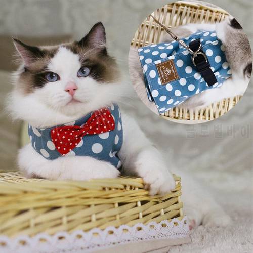 Bowtie Cat Harness And Leash Set Mesh Kitten Puppy Dogs Vest Harness Leads Pet Clothes Cat Walking Jackets for Small Medium Cats
