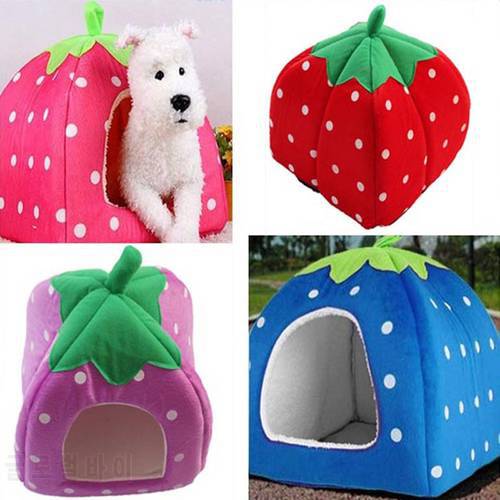 Soft Sponge Strawberry Pet Dog Cat Bed Houses Lovery Warm Doggy Kennel S/M/L/XL 4 SIze 4 Colors Doggy Warm Cushion Basket