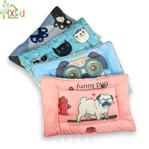 Cartoon Warm Pet Blanket Dog Cat Sleep Mat Soft Velvet Printed Pet Bed Puppy Cushion for Small Medium Dogs Bulldog Teddy Pad