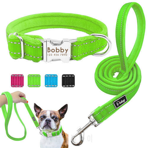 Custom Dog Collar Nylon Reflective Dog Collar Leash Set Personalized Pet Dog Tag For Small Medium Large Dogs Pug Bulldog Engrave