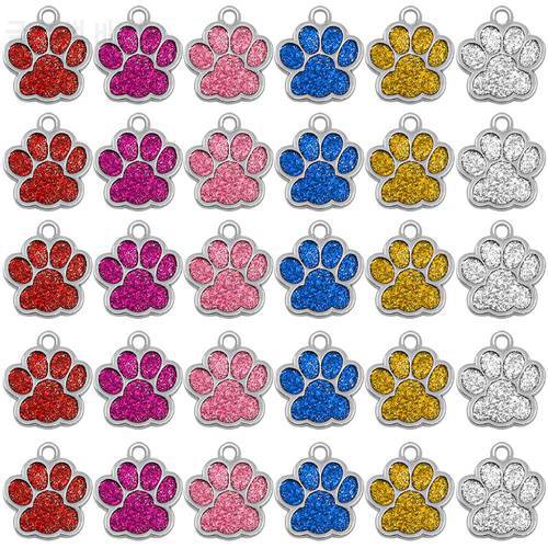 Wholesale 60pcs/lot Glitter Paw Pet ID Tags Stainless Steel Personalized Puppy Cat ID Tag For Small Dogs and Cats Engraved