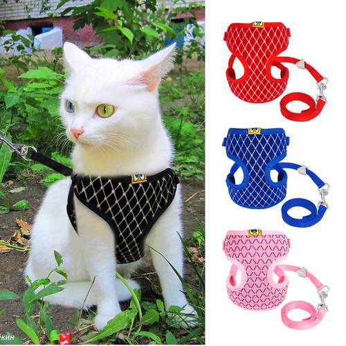 Cute Dog Cat Harness Vest Breathable Mesh Pet Puppy Harness and Leash Set Small Nylon Soft Pet Chest Strap For Chihuahua Pink S