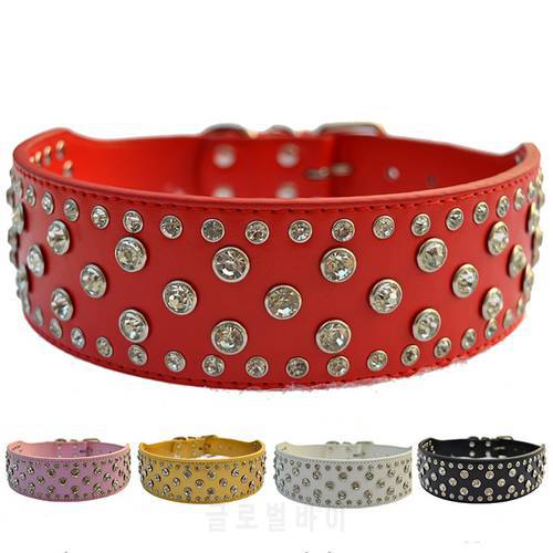 Fashion Diamante Dog Collar Large 2 Inch Wide Pu Leather Collar For Pitbulls Pet Products For Animals Big Dog Supplies