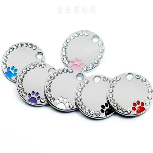 20pcs Rhinestone Engraved Dog Tag Personalized Pet Cat ID Tags Anti-lost Kitten Puppy Tag Dogs Collars Pendant Accessories