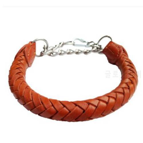 Adjustable large leather half p collar collar leather collar dog loop pet ring P chain layer cowhide P chain