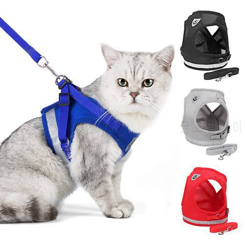 Reflective Cat Harness And Leash Set Nylon Mesh Kitten Puppy Dogs Vest Harness Leads Pet Clothes For Small Dogs Yorkies Pug