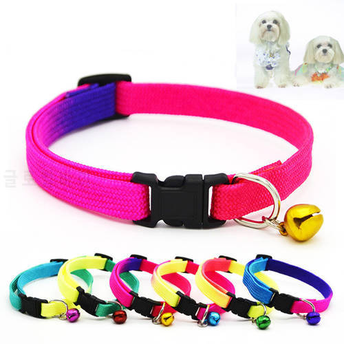 Adjustable Nylon Cat collar with bell Little Small Dog Collars For cat rainbow colorful Puppy collars safety pet Cat Supplies
