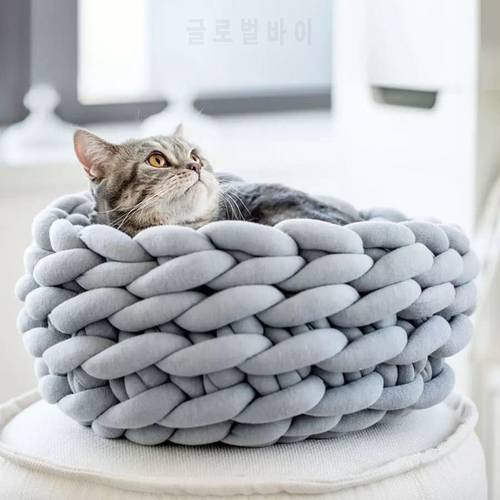 pawstrip 3 Size Handmade Knit Cat Bed Winter Warm Small Dog Beds Soft Cat Cave Beds Washable Pet Beds For Cats 35/40/45cm