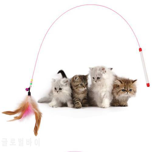 Hot 10pcs Pet cat toy Cute Design Steel Wire Feather Teaser Wand Plastic Toy for cats Color Multi Products For pet Product