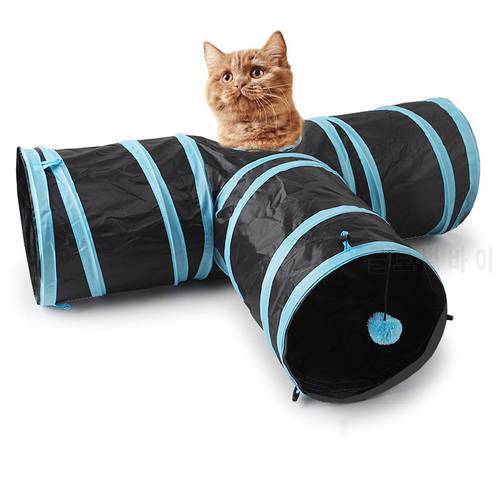 Games For Cats Tunnel Ferret Cats Products For Pets Cats Accessories Cat Tube 2 Holes Play Tubes Balls Collapsible Crinkle Toys