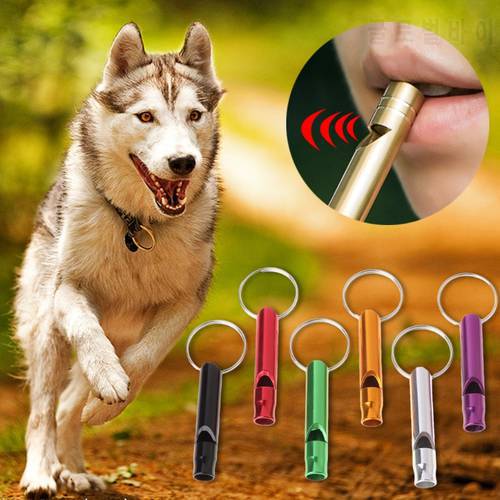 Portable Aluminum Alloy Flute Pet Training Whistle Dogs Puppy Sound with key rings