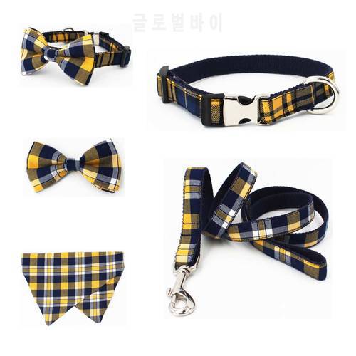 classical plaid dog bandana collar with bow tie for puppy cat gifts XS to XL
