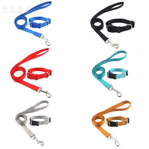 Nylon Pet Dog Collar Leash Set Adjustable Classic Solid Basic Polyester Nylon Pet Set for Small Medium Large Dogs and Cats