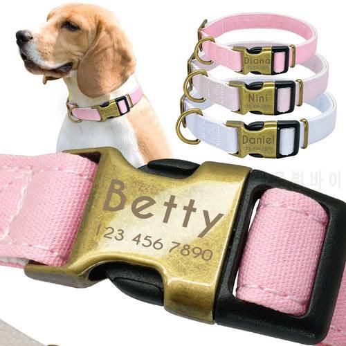 Personalized Dog Collar Nylon Small Large Dogs Puppy Collars Engrave Name ID for Small Medium Large Pet Pitbull Chihuahua Pink